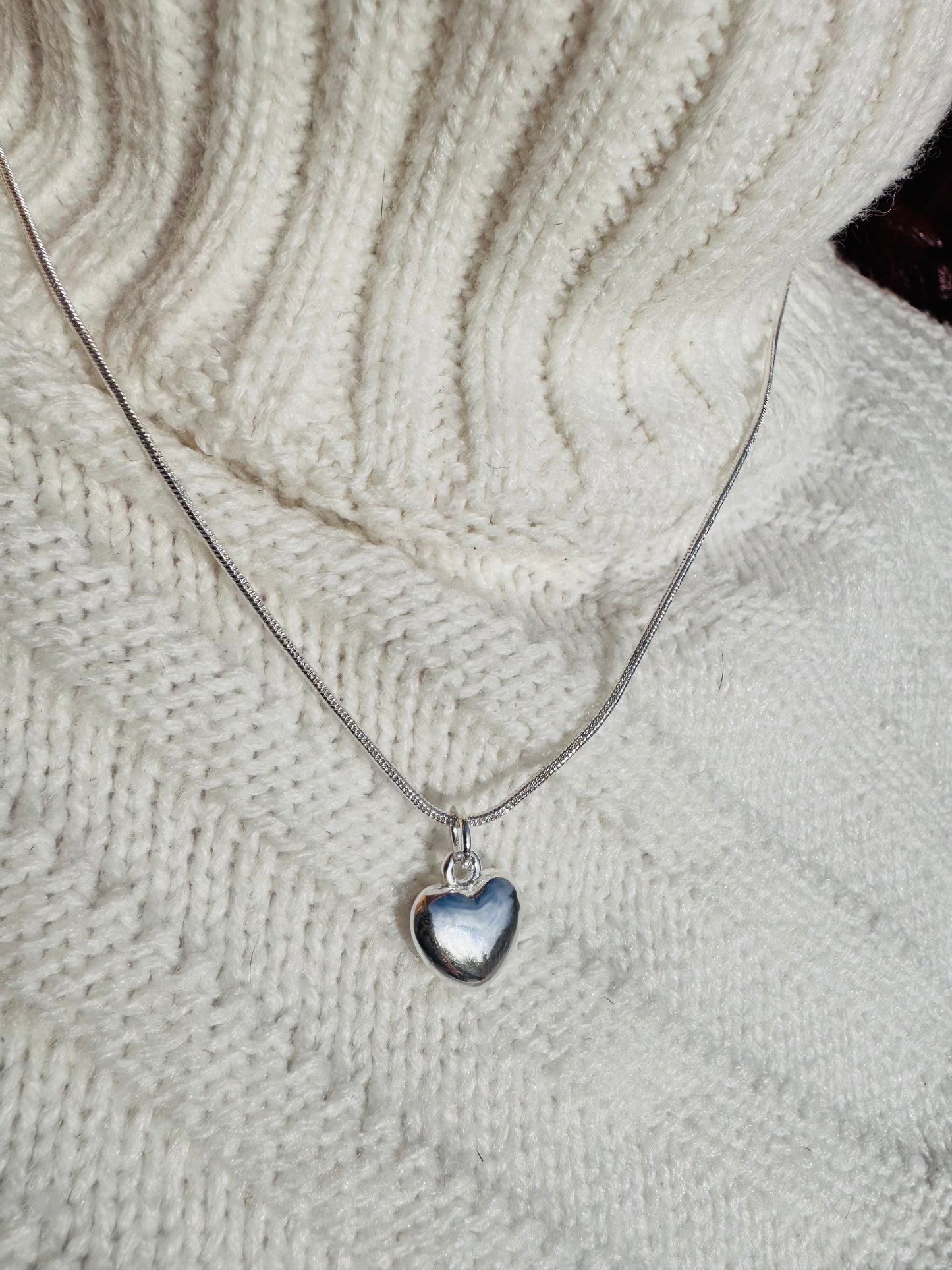 Collar de Plata de Ley 925 con forma de corazón liso, cadena de serpiente de 50cm